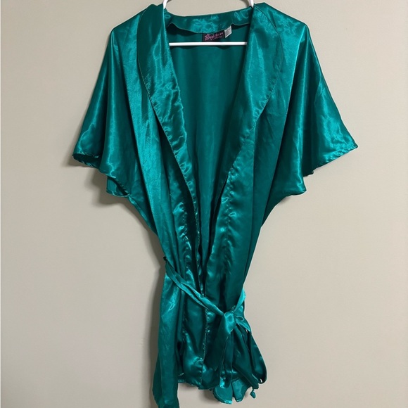 Fredericks of Hollywood Robe Womens Size Large Short Satin Belted Vintage - Picture 1 of 6